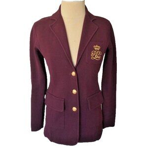 Lauren Ralph Lauren Patch Jacquard Bullion Blazer Polo Jacket Dark Garnet PS